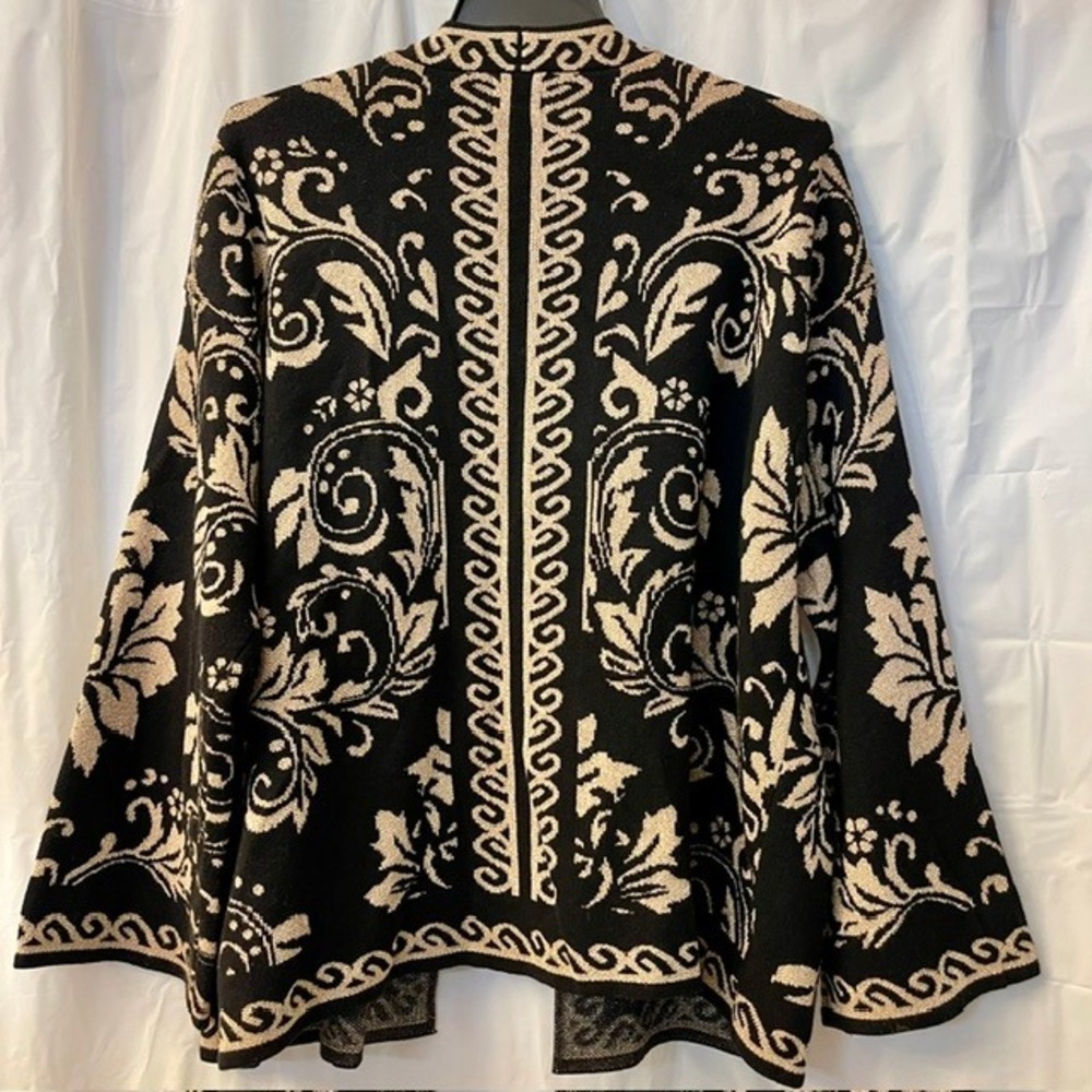 JM Collection Women Black Gold Metallic Damask Jacquard Open Front Cardigan Sz L - Picture 3 of 8